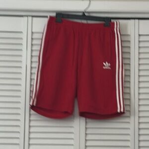 Adidas Red Three-Stripe Athletic Shorts